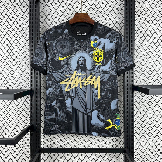 Brazil X Stussy Jesus Christ Special Edition Soccer Jersey 2025-2026 - Black
