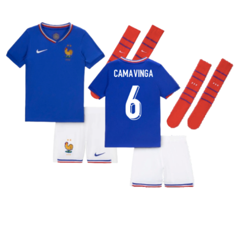 France Eduardo Camavinga 6 Kids Home Soccer Jersey Euro 2024