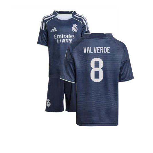 Real Madrid Federico Valverde 8 Kids Away Soccer Jersey 2025-2026