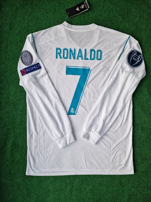 Real Madrid Cristiano Ronaldo 7 Retro Long Sleeve Home Soccer Jersey 2017-2018
