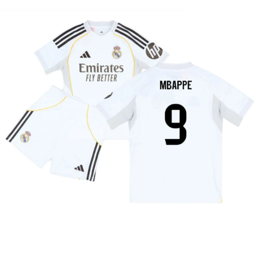 Real Madrid Kylian Mbappé 9 Kids Home Soccer Jersey 2025-2026