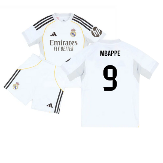 Real Madrid Kylian Mbappé 9 Kids Home Soccer Jersey 2025-2026