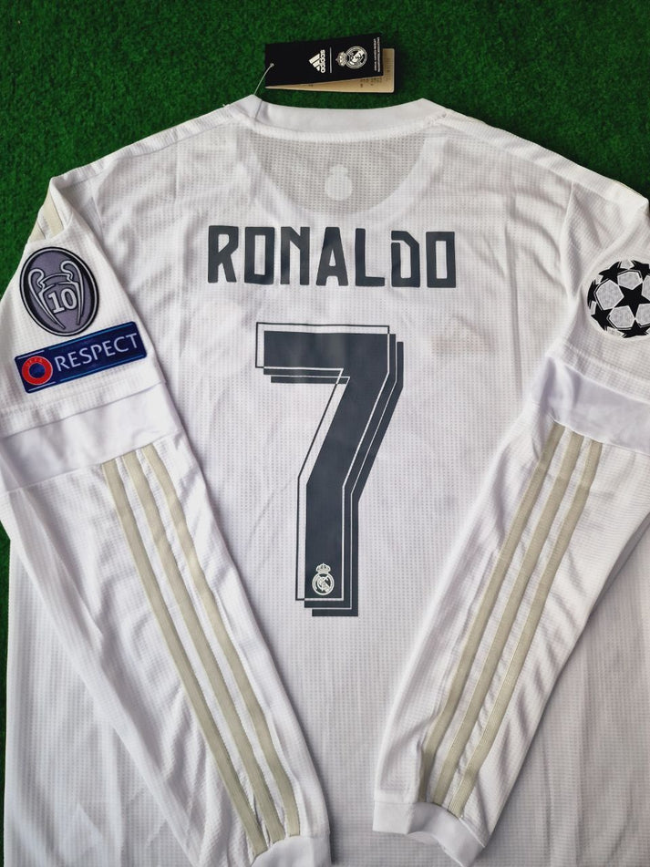 Real Madrid Cristiano Ronaldo 7 Retro Long Sleeve Home Soccer Jersey 2015-2016