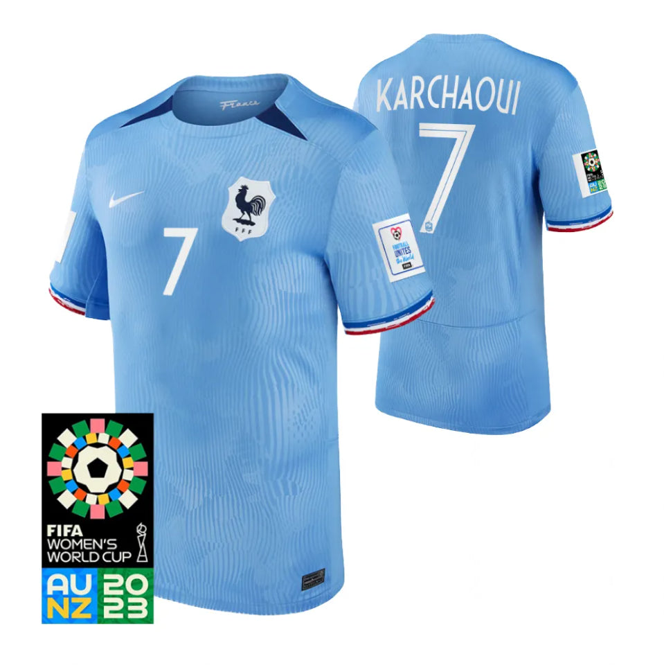 France Sakina Karchaoui 7 Home Soccer Jersey World Cup 2023