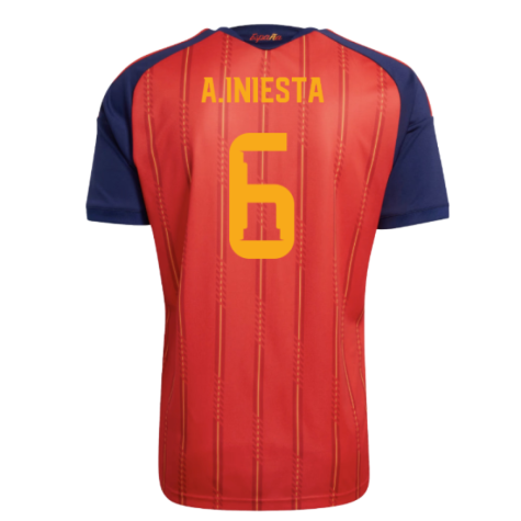Spain Andrés Iniesta 6 Home Soccer Jersey World Cup 2026