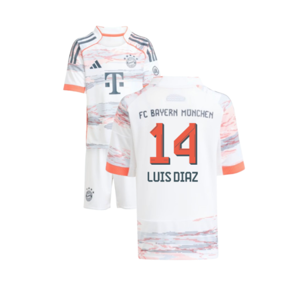 Bayern Munich Luis Diaz 14 Kids Away Soccer Jersey 2025-2026