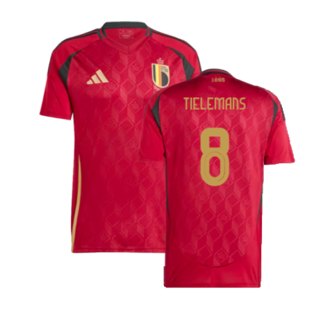 Belgium Youri Tielemans 8 Home Soccer Jersey UEFA Euro 2024