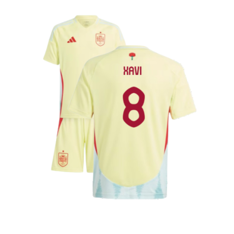 Spain Xavi 8 Kids Away Soccer Jersey Euro 2024