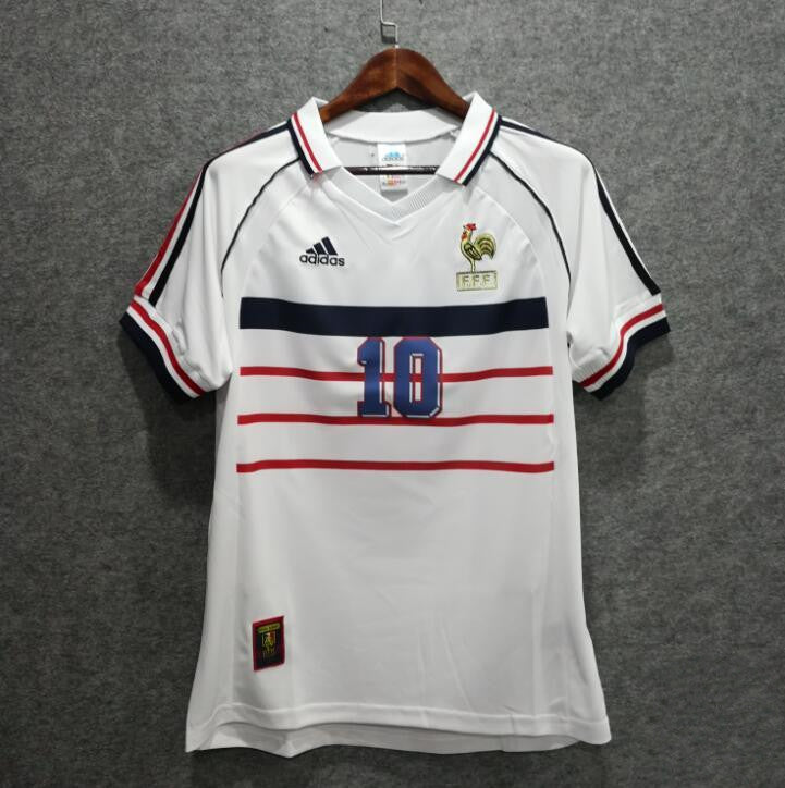 France Zinedine Zidane 10 Away Retro Soccer Jersey World Cup 1998