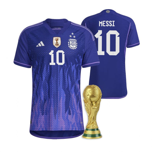 Argentina Lionel Messi 10 Away Soccer Jersey World Cup 2022 Champion ( 3 Star Mit Patch )