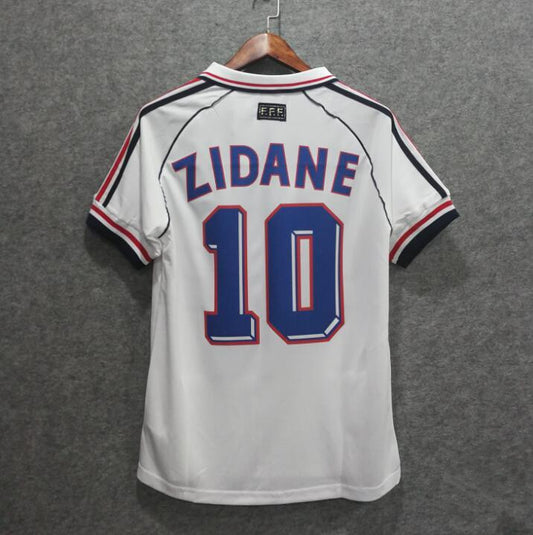 France Zinedine Zidane 10 Away Retro Soccer Jersey World Cup 1998