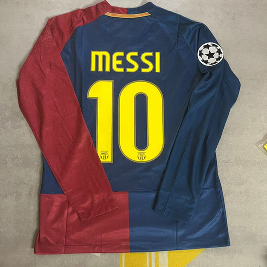 FC Barcelona Lionel Messi 10 UCL Final Retro Long Sleeve Home Soccer Jersey 2008-2009
