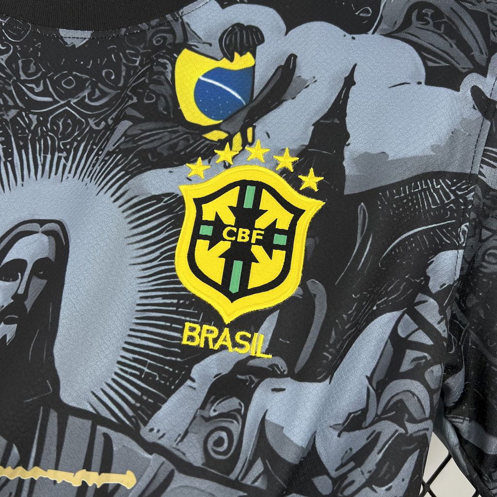 Brazil X Stussy Jesus Christ Special Edition Soccer Jersey 2025-2026 - Black